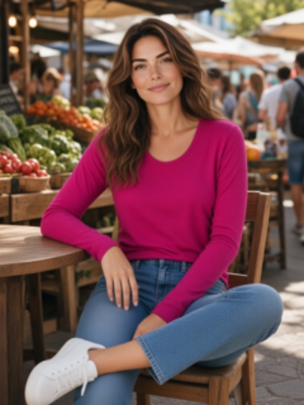 White Stag Hot Pink Crew Neck Pullover Long Sleeve Classic Relaxed Fit Top Sm M